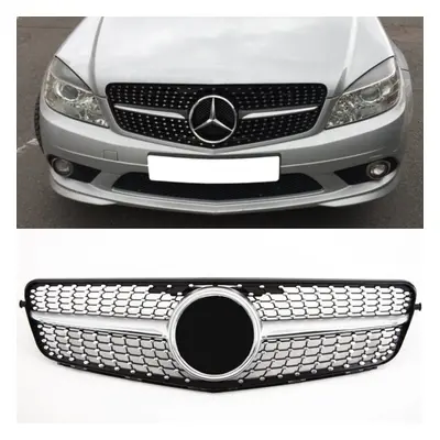 Mercedes C-Class C204 W204 S204 Front Main Grille Gloss Black With Chrome Pins Diamond Style