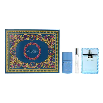 Versace Man Eau Fraiche Piece Gift Set: Eau De Toilette 100ml - Deodorant Stick 75ml - Eau De To