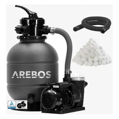 AREBOS Sand Filter System with Pump | 400W | 10,200 L/h |up to 27.5 kg Sand | 4-Way Valve with H