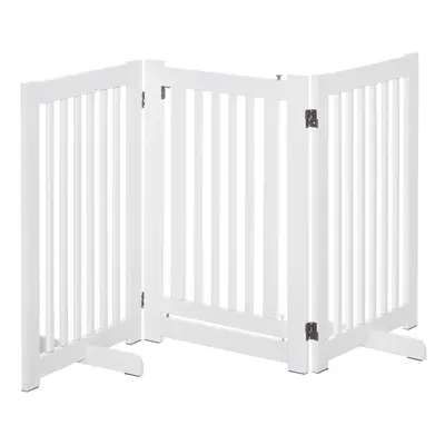 PawHut 155cm Expandable 3-Panel Freestanding Dog Pet Gate w/ Latched Door White