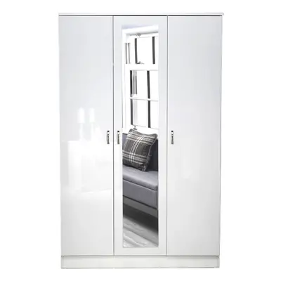 Large Door Triple Mirrored Wardrobe Gloss White