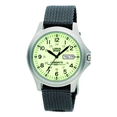 Lorus Military Lumibrite Dial Day-Date Grey Nylon Strap Gents Watch RXF41AX7