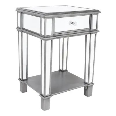 Luxury Glass Mirrored End Table with Drawer Nightstand