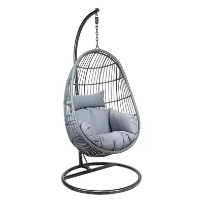 Charles Bentley Grey Hanging Rattan Swing Chair With Cushion