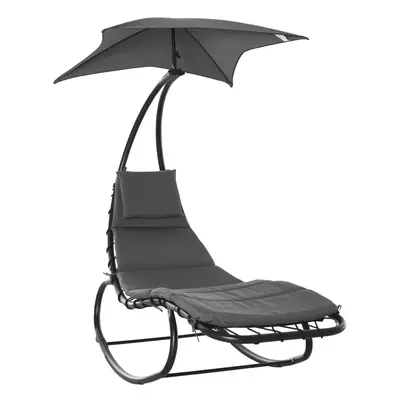 Outsunny Patio Rocking Chaise Lounge Rocking Bed with Canopy Cushion Headrest