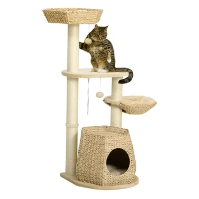 PawHut Cat Tree Activity Centre with Cattail Fluff Bed House Sisal Post Ball