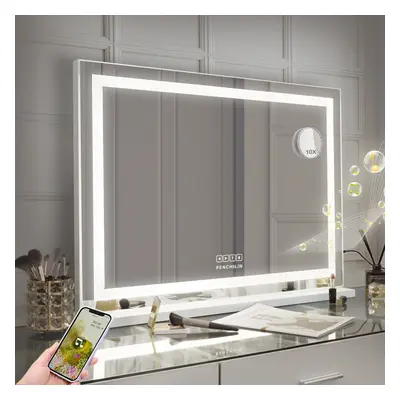 FENCHILIN 80x58cm Hollywood Vanity Mirror Crystal LED Lights Bluetooth