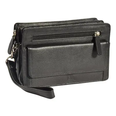 Real Leather Wrist Bag Clutch Travel Organiser Black A210