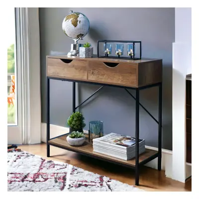 2 Drawer Console Table Black Metal Frame and Shelf Furniture