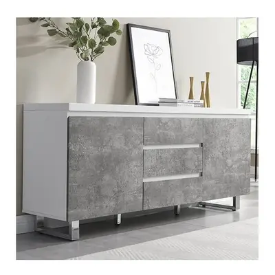 Sydney Large High Gloss Sideboard In White And Concrete Effect