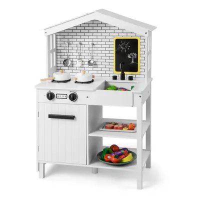 Kids Farmhouse Play Kitchen Toy with Faucet Switch & Sweet Accessories