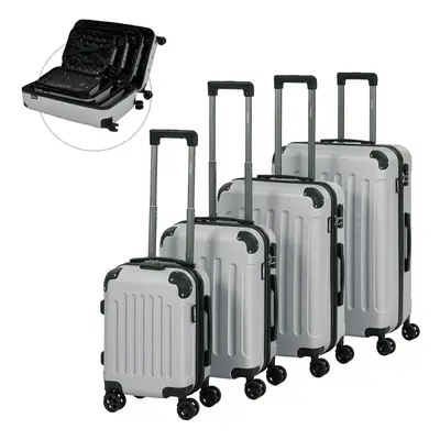 AREBOS Travel Suitcase Set Hard Case Trolley Suitcase Set S-M-L-XL Set Silver