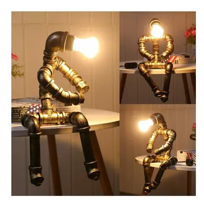 Industrial Retro Table Lamp Water Pipe Steampunk Copper Robot Light