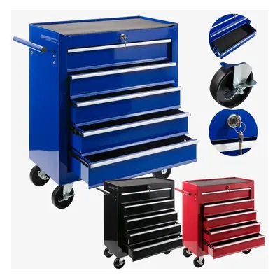 AREBOS 5-Drawer Tool Cabinet Garage Tool Chest with Wheels Workshop Tool Storage Lockable Blue