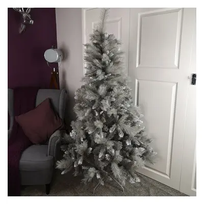 1.8M 6ft Silver Glitter Tip Fir Festive Christmas Tree in Grey PVC with Silver Tipping