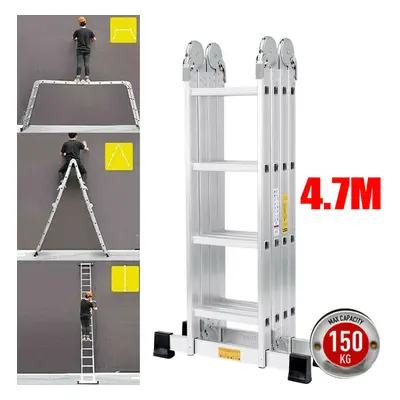 4.7M Aluminium Telescopic Ladder Multi-Purpose Folding Steps Laders