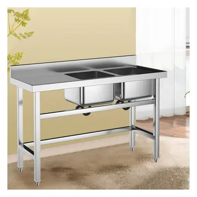 2 Compartment Commercial Floorstanding Stainless Steel Kitchen Sink with Left Drinboard