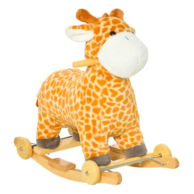 HOMCOM 2-IN-1 Kids Plush Ride-On Rocking Gliding Horse Giraffe-shaped