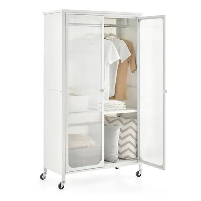 Rolling Storage Wardrobe Cabinet Mobile Armoire Closet w / Hanging Rod