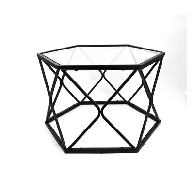 Hexagon Glass Center Tables with Black Metal Frame Coffee Table for Living Room