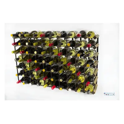 Classic bottle walnut stained wood and black metal wine rack ready assembled