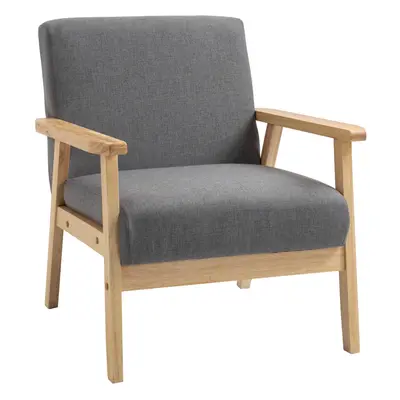 HOMCOM Minimalistic Accent Chair Wood Frame w/ Linen Cushions Wide Seat Armchair