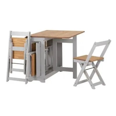 Santos Folding Drop Leaf Butterfly Dining Set New Oak Colour & Grey