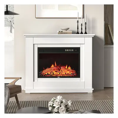 Electric Inset Fireplace Heater Fire Place White Wooden Mantel-30inch