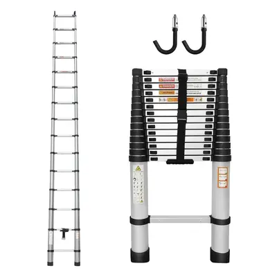 4.4M Telescopic Ladder Portable Heavy Duty Aluminium Extendable with Roof Hooks