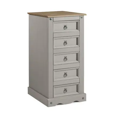 Corona Grey Wax Drawer Narrow Chest Solid Pine Bedroom Furniture