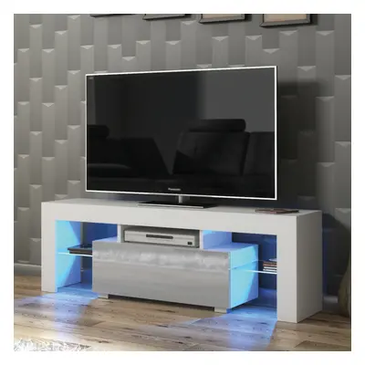 TV Unit 130cm LED Creative Furniture - White & Grey Gloss Doors