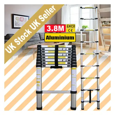 3.8M Heavy Duty Aluminum Telescopic Steps Ladder Extendable Black CE