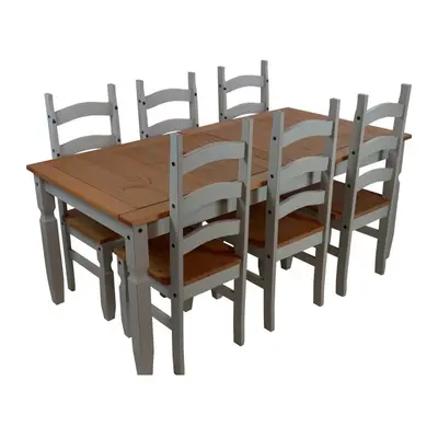 Corona Grey Wax 6'0" Dining Table & Chairs Solid Pine