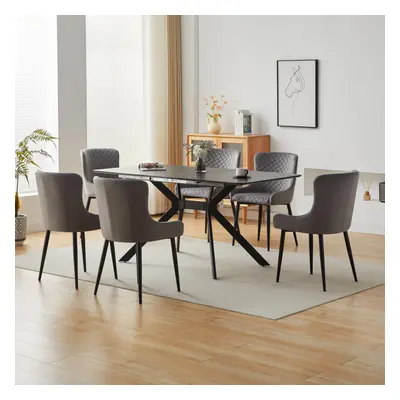 7 Piece Industrial Style Dining Set Extending Table and Chairs Marble Effect