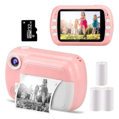 GlobalCrown Instant Cameras for Kids,3.5 Inch Screen Instant Print Camera 1080P Video Child Digi