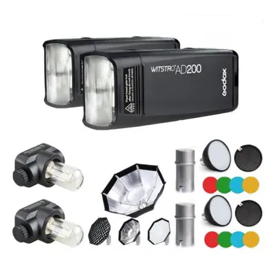 2*Godox AD200 Pocket Speedlite Flash+Softbox+Color Filter+Diffuser Kit