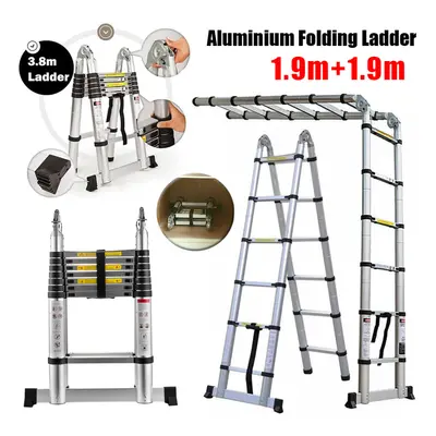 Aluminium Folding Telescopic Ladder Step Extendable 3.8M(1.9M+1.9M)