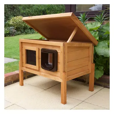 Outdoor Microchip Self Heating Cat House Kennel with One Way Privacy Window