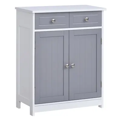 kleankin Bathroom Floor Storage Cabinet with Drawers Door, Grey White