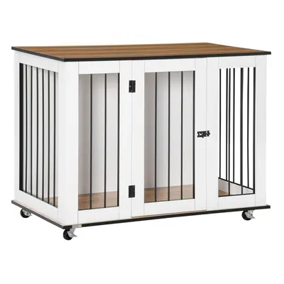 PawHut Dog Crate Furniture End Table w/ Lockable Door, for Large Dogs - White