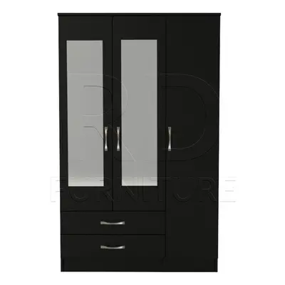 Ready assembled Classic Door Drawer Mirrored Wardrobe Black