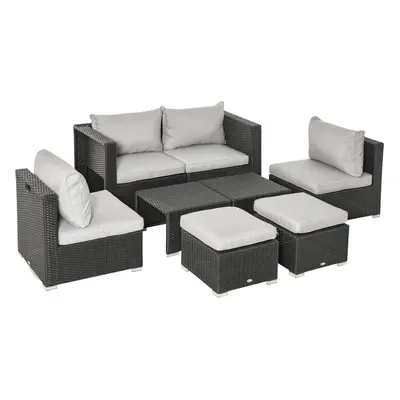 Outsunny 8pc Outdoor Patio Furniture Set Weather Wicker Rattan Sofa Chair Black