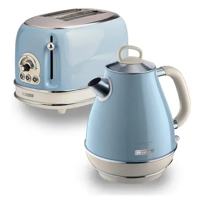 Ariete ARPK3 Retro Style Jug Kettle and Slice Toaster Set, Vintage Design - Blue