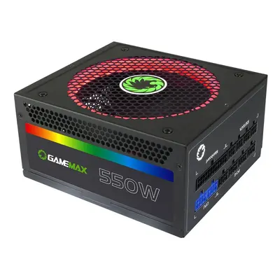 Game Max RGB-550 W Modular Plus Gold Power Supply with cm RGB Fan and Illuminated Logo - Black