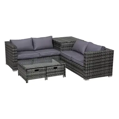 Outsunny 4Pcs Patio Rattan Sofa Garden Furniture Set Table w/ Cushions Grey