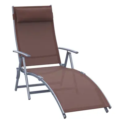 Outsunny Sun Lounger Recliner w/ Pillow Foldable Levels Texteline Brown