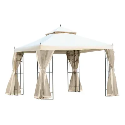 Outsunny x 3(m) Garden Gazebo Double Top Gazebo Canopy w/ Mesh Cream White