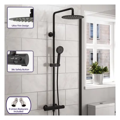 Modern Round Matte Black Exposed Thermostatic Mixer Shower Set With Shower Head