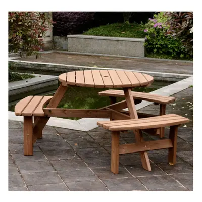 Round Picnic Table Outdoor Garden Furniture Wooden Pub Bench Seater Beer Set