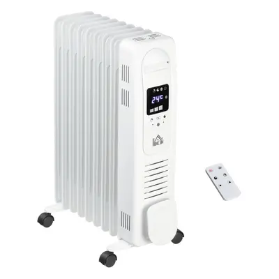 HOMCOM Oil Filled Radiator Electric Heater Heat Settings Remote Control White